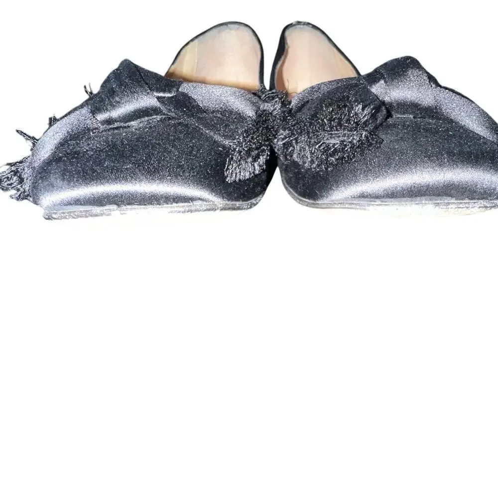 UEC KATE SPADE PEGGY BLACK SATIN BALLET FLATS WITH BOW SZ 7.5